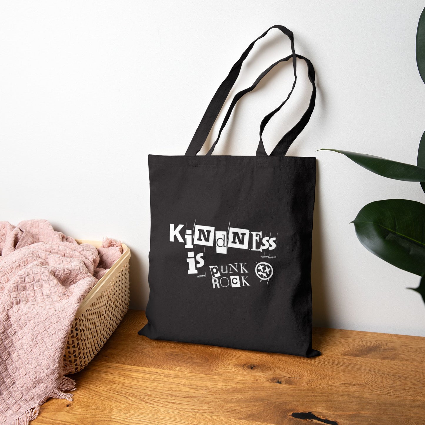 Kindness Is Punk Rock Canvas Tote Bag — Smile