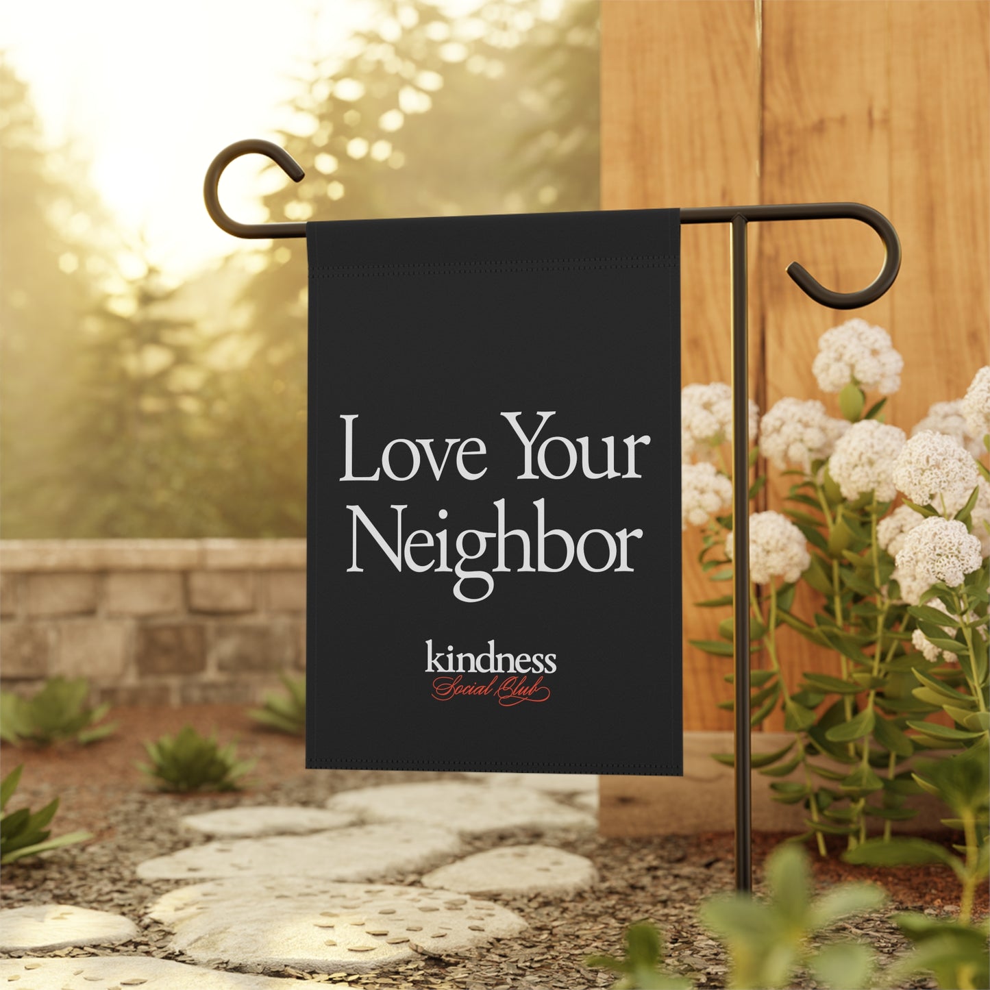 Love your Neighbor Yard Flag Black - By: Favio Moreno (KSC, Reg)