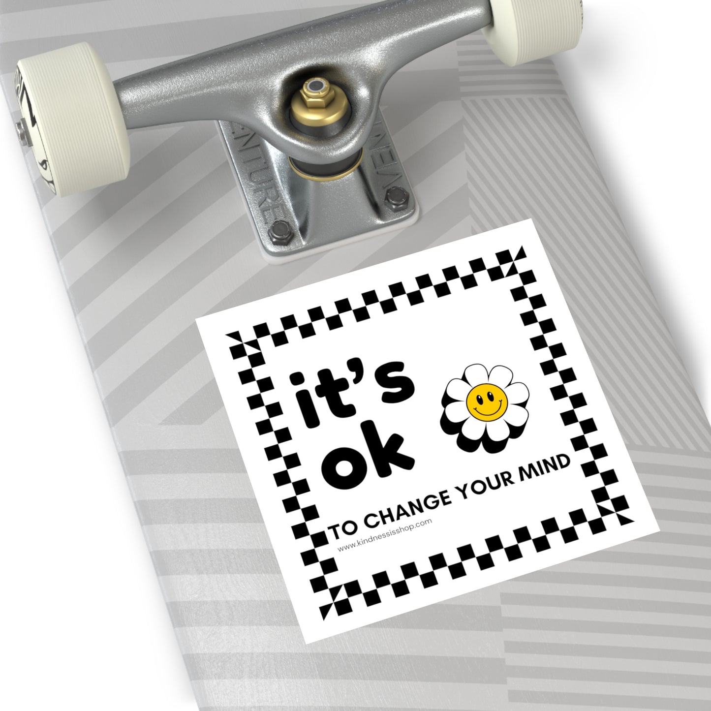 Square Sticker — "it's ok to change your mind" Smiley Daisy (Vinyl Decal)