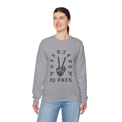 Sweatshirt — "Kindness Is Punk" Skeleton Peace Sign Crewneck