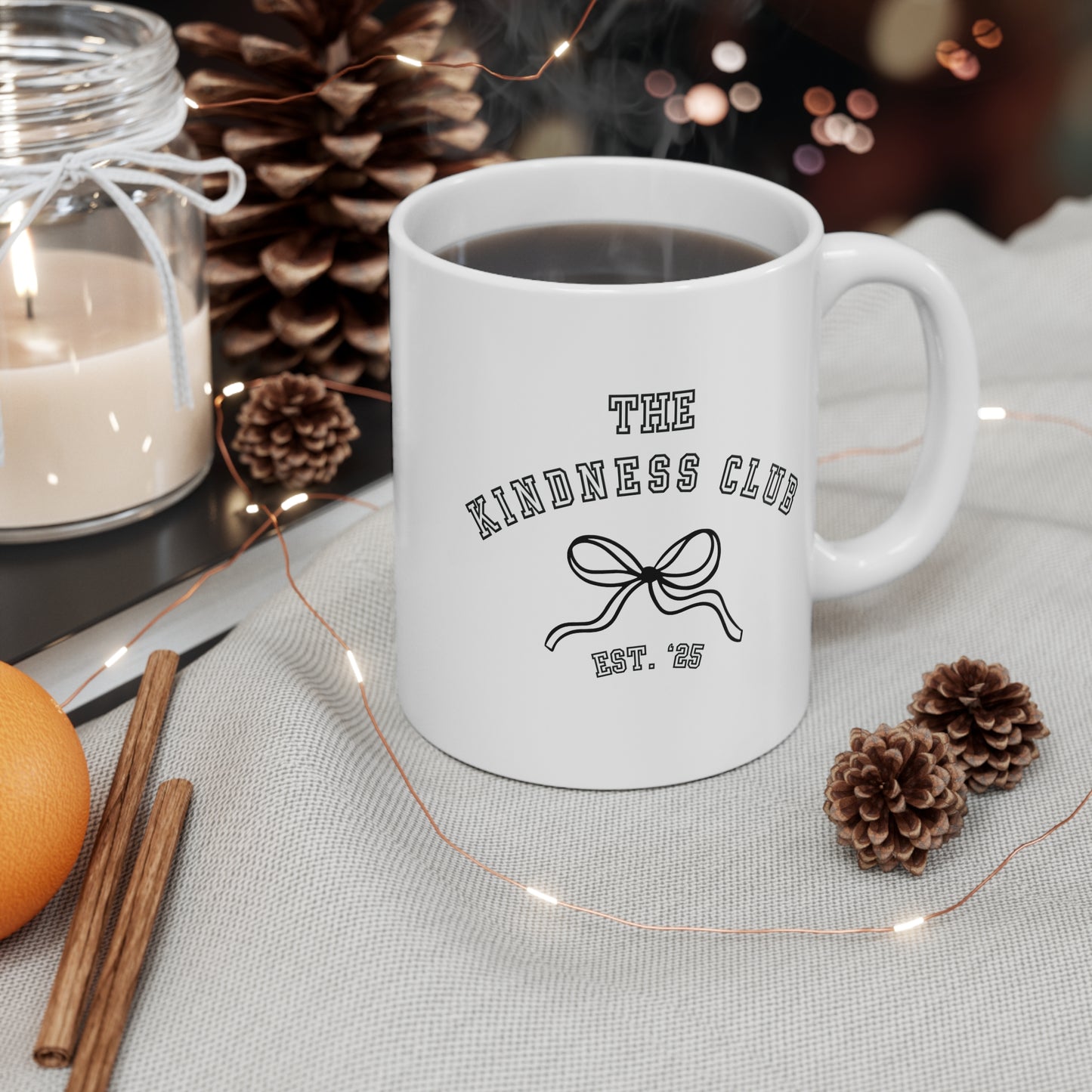 Kindness Club Bow Mug — 11oz Coffee Cup
