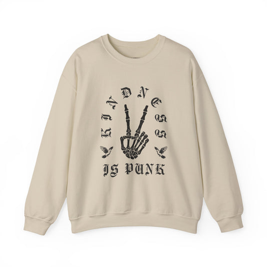Sweatshirt — "Kindness Is Punk" Skeleton Peace Sign Crewneck