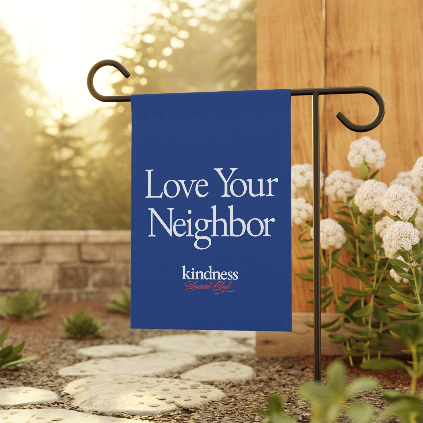 Love your Neighbor Yard Flag Royal - By: Favio Moreno (KSC, Reg)