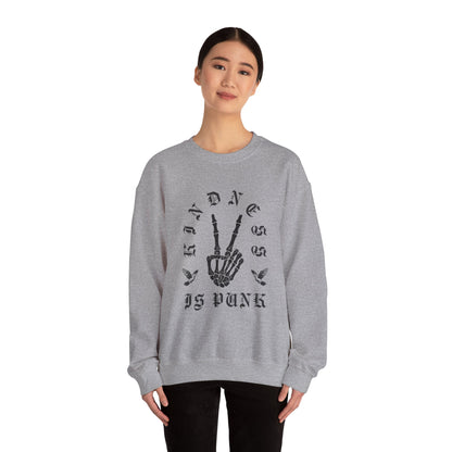 Sweatshirt — "Kindness Is Punk" Skeleton Peace Sign Crewneck