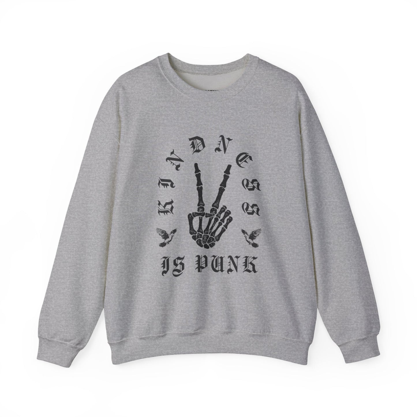 Sweatshirt — "Kindness Is Punk" Skeleton Peace Sign Crewneck