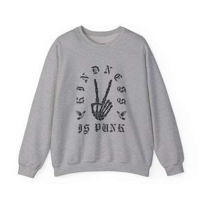 Sweatshirt — "Kindness Is Punk" Skeleton Peace Sign Crewneck