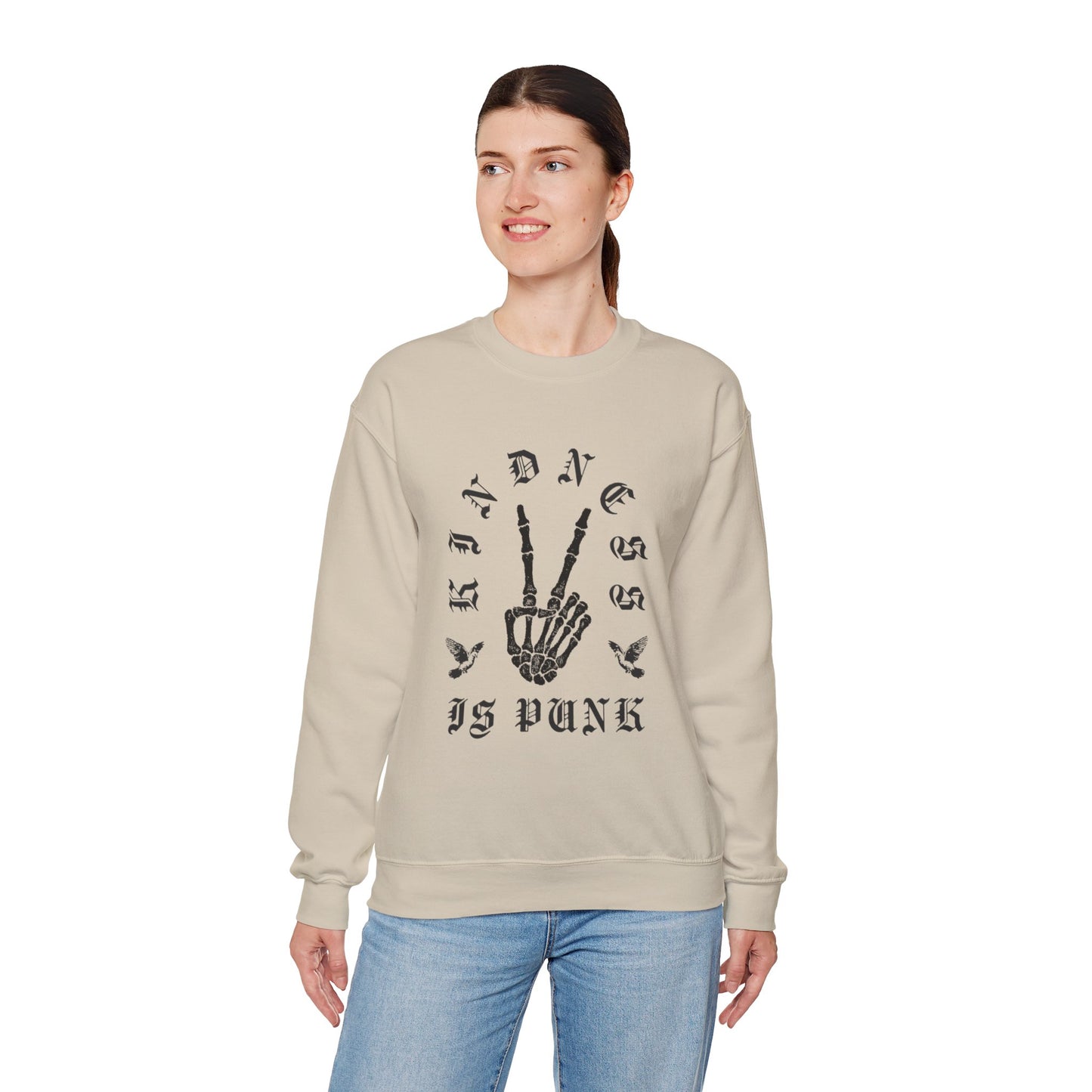 Sweatshirt — "Kindness Is Punk" Skeleton Peace Sign Crewneck