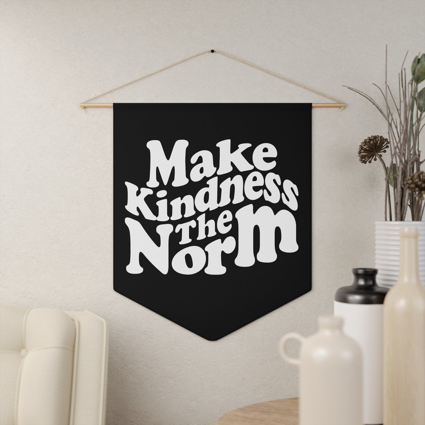 Make Kindness the Norm (Wavy, KSC) Pennant Black - By: Favio Moreno