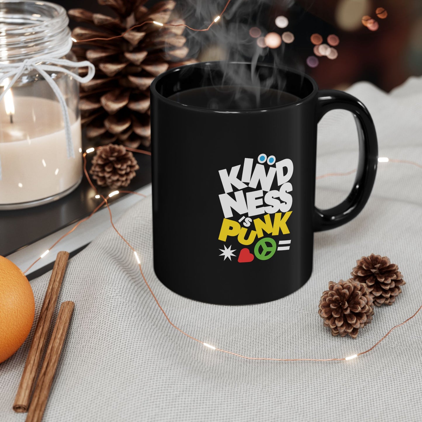 Peace, Love, & Punk Black Mug